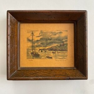 Vintage 60s Small Tiny Stormy Sailing Lake Print "Eventide"